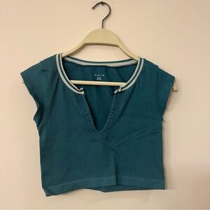 Urban Outfitter Out From Under Teal Green Cropped Short Sleeve Top Fitted Medium